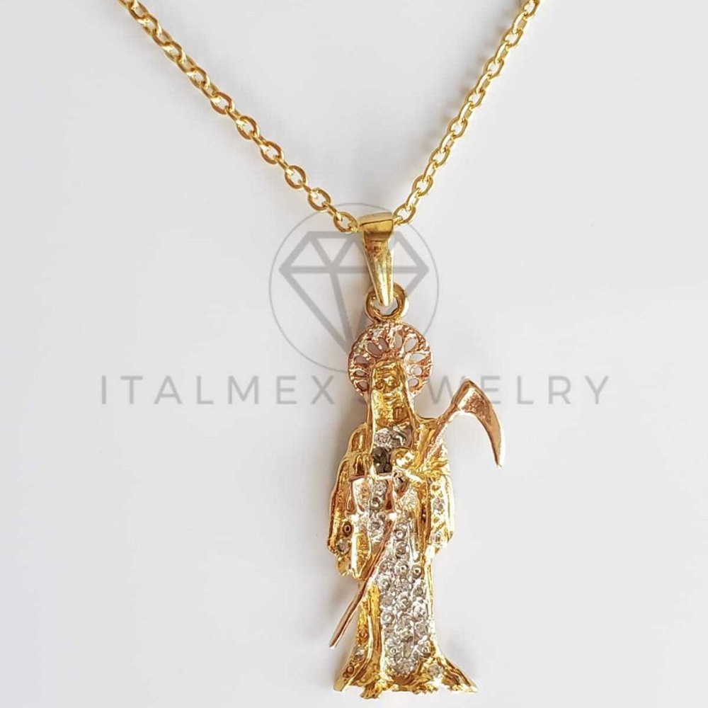 18K Gold Plated Santa Muerte CZPendant & 22" Chain